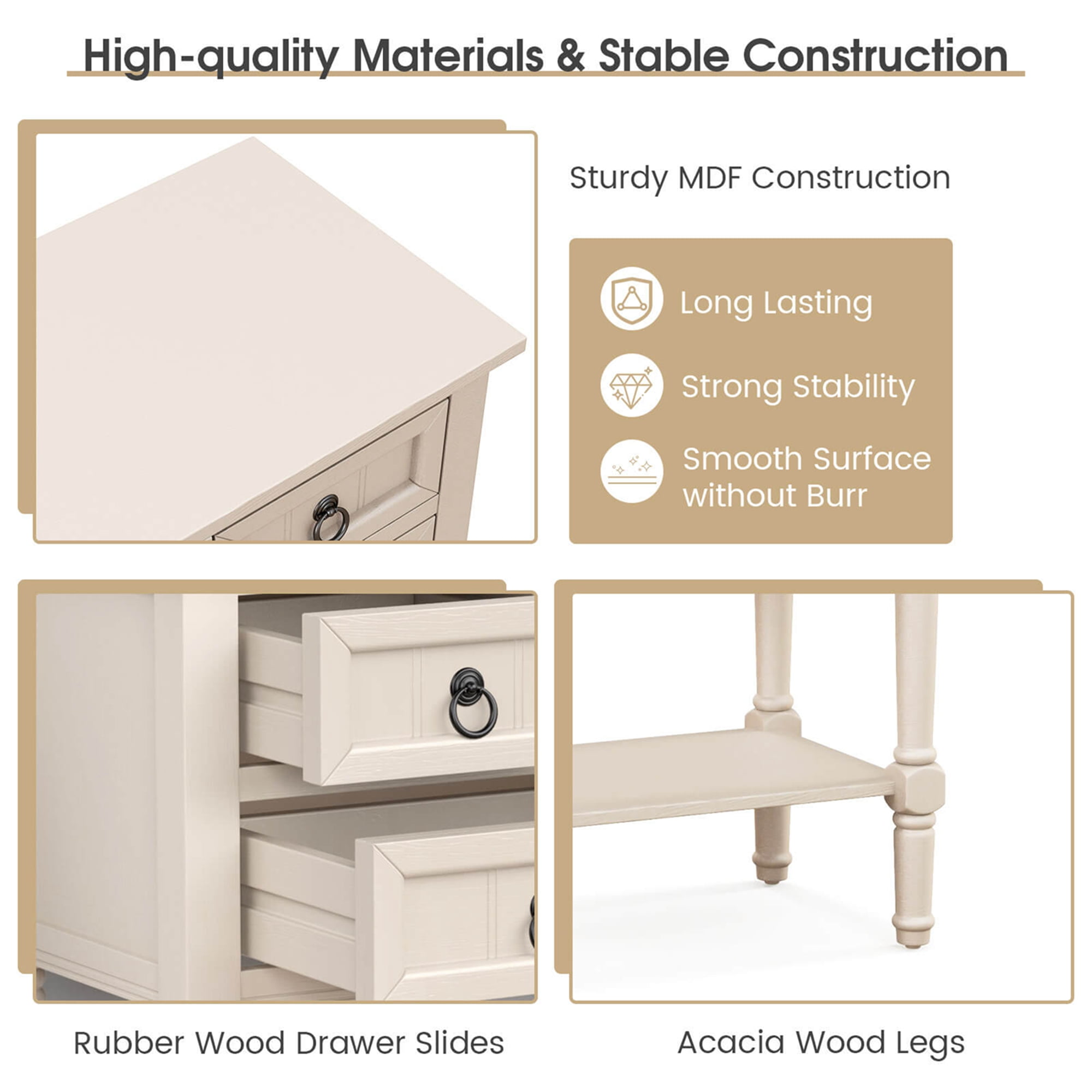 Costway Console Entryway Table with 3 Drawers Open Shelf for Hallway Living Room Beige