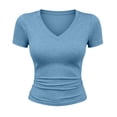 thumbnail image 5 of Women's V-Neck Short Sleeve Crop Top, Slim Fit Casual T-Shirt Summer Stretch Basic Plain Shirts, S-5XL, 5 of 9