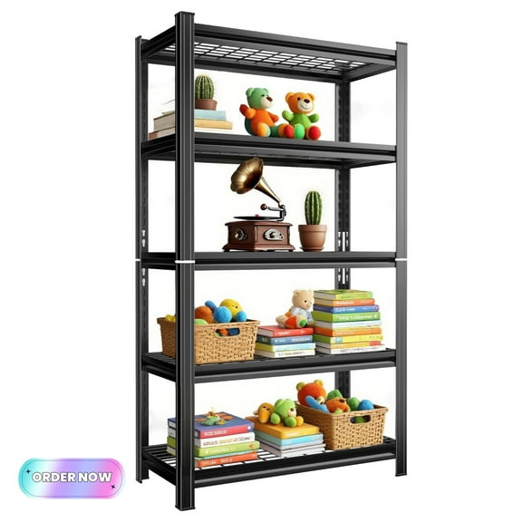 Tcbosik 5-Tier Heavy Duty Metal Storage Rack, Utility Shelving Unit with Adjustable Shelves for Garage, Warehouse, Basement, 2000 lbs Capacity, Black