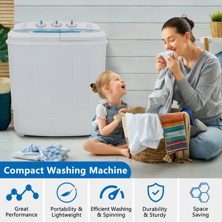 Costway Portable Mini Washing Machine Compact Twin Tub 15.4lbs Washer Spin  Spinner 