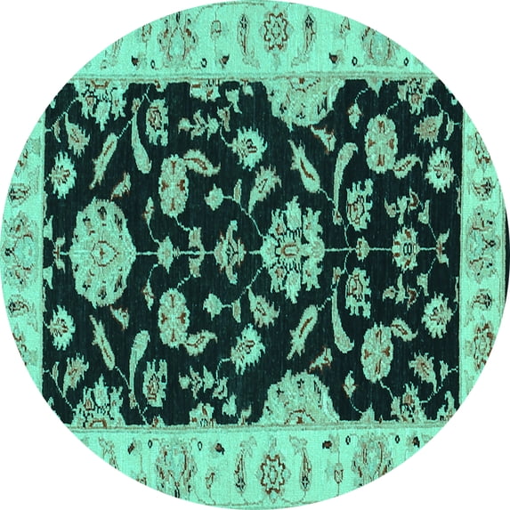 Ahgly Company Machine Washable Indoor Round Persian Turquoise Blue Traditional Area Rugs, 4' Round