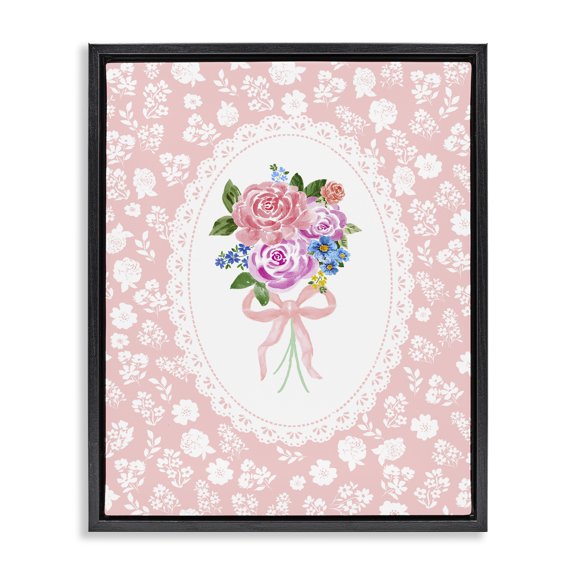 Stupell Industries French Country Peach Feminine Bouquet Black Floating Frame Canvas Art, 17 x 21, by Corinne Haig