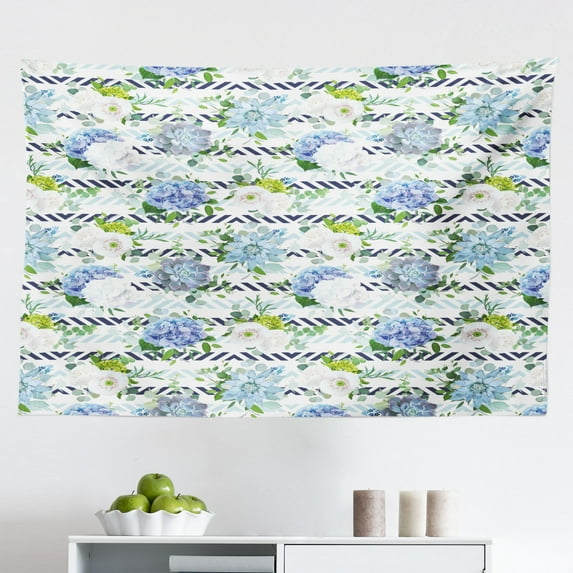 Hydrangea Tapestry, Simple Digital Drawn Graphic of Flower Blooms, Fabric Wall Hanging Decor for Bedroom Living Room Dorm, 2 Sizes, Ceil Blue Fern Green, by Ambesonne