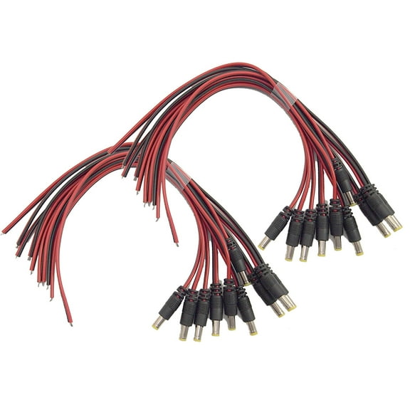 Evertech 20 Pcs 5.5 mm x 2.1 mm DC Male End Jack Power Cable With Lead End Pigtail for CCTV Security Camera