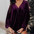 thumbnail image 2 of Besolor Velvet Tops for Women Vintage Long Sleeve Button down Shirts Casual Loose Spring Fall Blouse with Pocket, 2 of 7