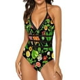 thumbnail image 2 of Colorful Fruit Print Swimsuit Gre Leaves One Piece Swimwear Push Up Fashion Monokini Sexy Holiday Swim Pattern Beach Wear, 2 of 7