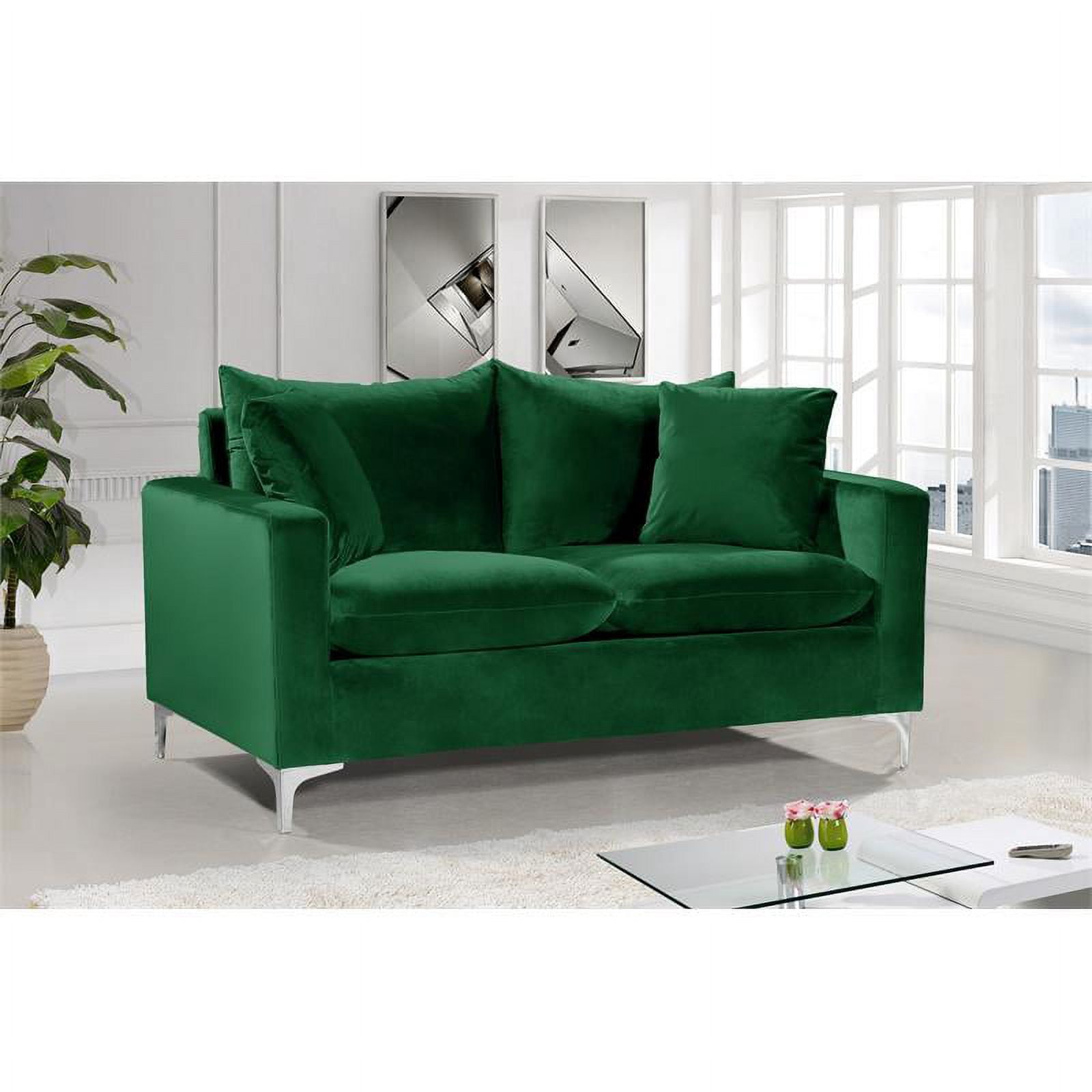 Meridian Furniture Naomi Contemporary Velvet Loveseat in Green