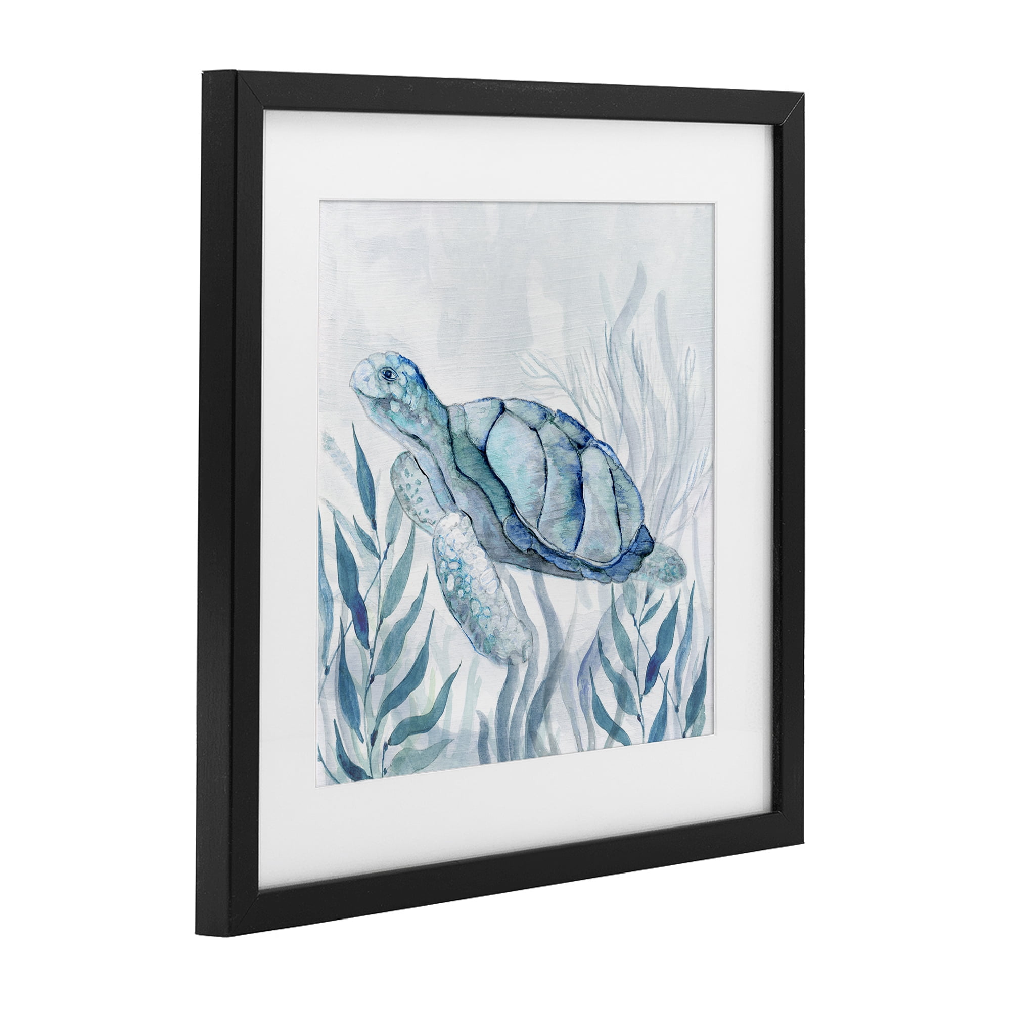 Stupell Industries Sea Turtle with Subtle Smile Black Framed Print Under Glass, design by Janet Tava
