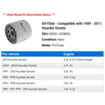 thumbnail image 2 of Oil Filter - Compatible with 1989 - 2011 Hyundai Sonata 1990 1991 1992 1993 1994 1995 1996 1997 1998 1999 2000 2001 2002 2003 2004 2005 2006 2007 2008 2009 2010, 2 of 2