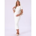 thumbnail image 3 of DARING DIVA Women's Soft Bodycon Midi Side Ruched Ribbed Maternity Dress M White, 3 of 7
