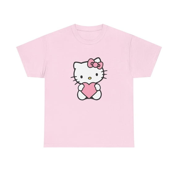 Cute Heart Hello Kitty Unisex T Shirt Heavy Cotton Tee Kawaii Cartoon Gift