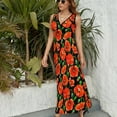 thumbnail image 6 of Red Poppies on Black Dress Fashion Boho Beach Long Dresses Female Party Printed Maxi Dress, 6 of 9