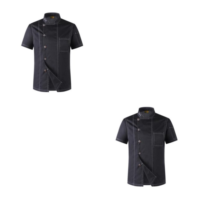 Maytalsory Convenient And Easy-to-clean Chef Coat Button Must-have For Every Chef Polyester Short Sleeve Chef Chef Jacket black m 2Set