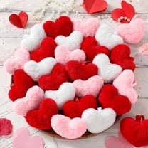 12PC Valentine's Day Plush Heart Ornaments Set, Red Pink White Hanging Decorations with Ribbons, Soft Fuzzy Love Heart Decor for Tree, Garland, Gift Wrapping, Party, Wedding, Home Wall