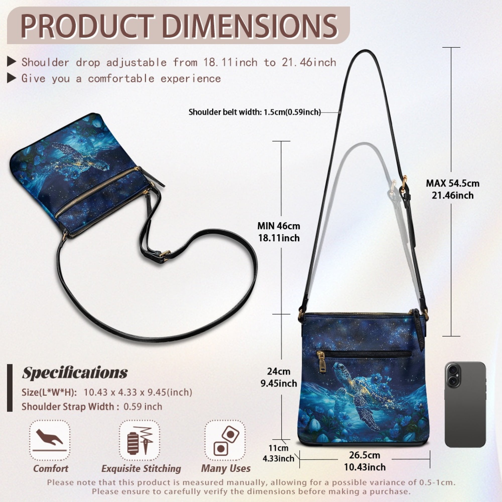 Kuiaobaty Sea Turtle Hibiscus Print Crossbody Bag for Women, Large Capacity Vegan Leather Sling Handbag Crossbody, Medium Size Messenger Purse with Adjustable Strap for Travel