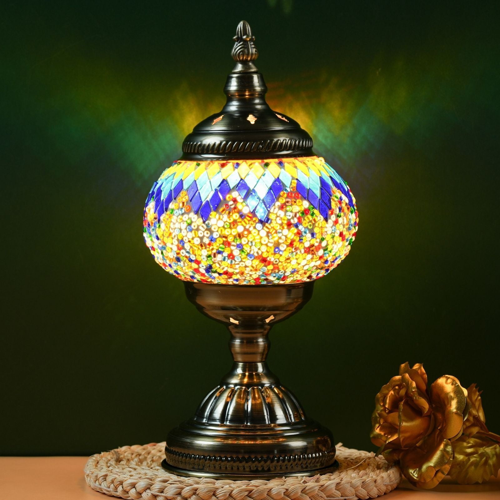  Tichelaar Makkum花器☆SALE Handmade Turkish Moroccan Mosaic Table Lamp, 3-Color Adjustable
