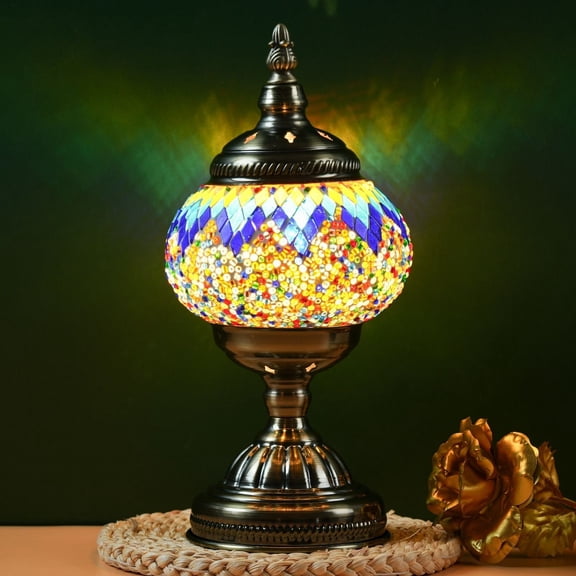 Handmade Turkish Mosaic Table Lamp with Metal Base and Adjustable Bulb for Romantic Bedside Night Light - Perfect Gift Choice