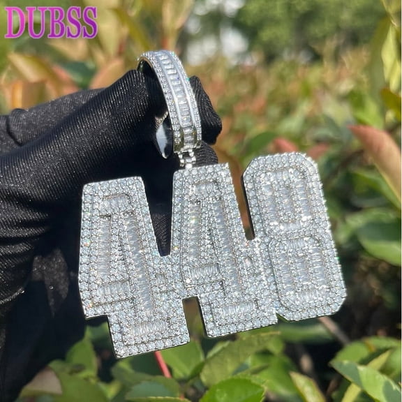 Dubss Iced Out Necklace for Men Number 448 Pendant Baguette Real Gold Plated Hip Hop Jewelry