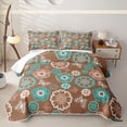 thumbnail image 2 of jejeloiu Earthy Floral Quilt King For Men Women,Boho Print King Coverlet Set,Brown Turquoise,3pcs, 2 of 7
