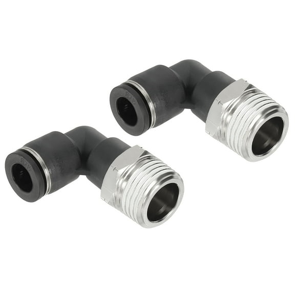Uxcell Male Elbow 3/8" Tubing OD x 1/2" NPT Thread 90 Push to Connect Fittings 2 Pack