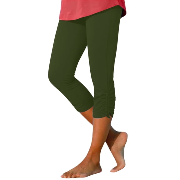 RUTAYY Women's Casual Calf Length Pants Elastic Waist with Drawstring Soft Comfortable Solid Color Holiday Chic Trousers