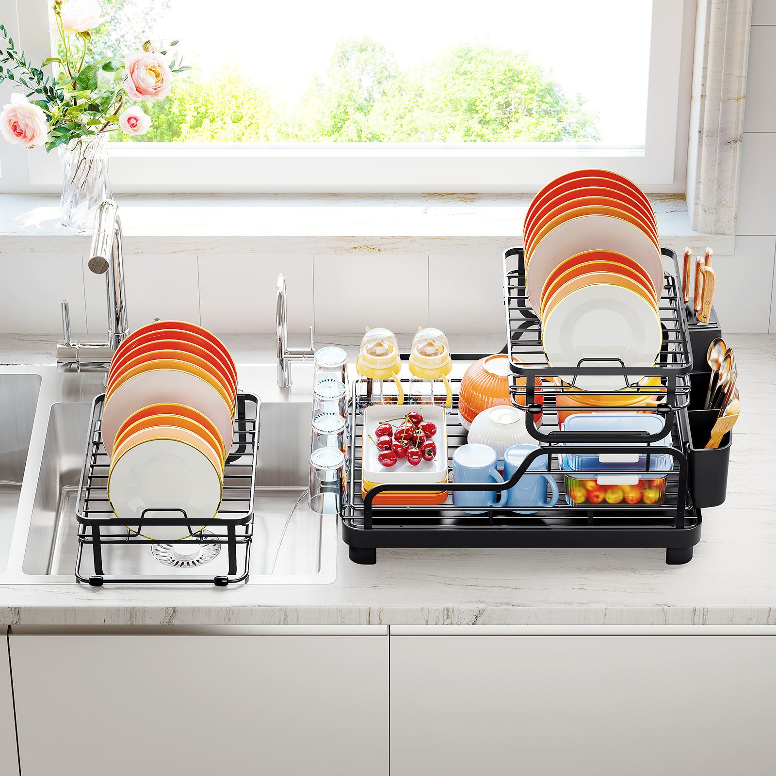 Large 2 Tier Dish Drying Rack: Maximize Kitchen Space