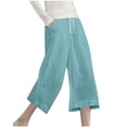 thumbnail image 4 of LAJPXKHY Capri Pants for Women Cotton Linen Summer Lightweight Thin Casual Elastic Drawstring Waist Straight Leg Capris with Pockets, 4 of 5