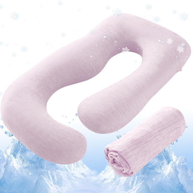 Funda de Almohada de Embarazo Refrigerante Sasttie 145 cm en Forma de U Rosa