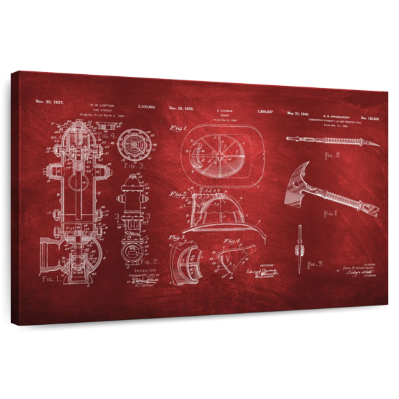 Elephant Stock Firefighter Patents Wall Art - Horizontal Canvas Wall Art - Living Room Wall Decor - Our America Canvas - Red And Brown Decor - 12" x 8"