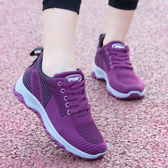 Domzle Women's Walking Shoes Wide Toe Orthopedic Sneakers with Arch Support Platform Lightweight Breathable Mesh Shoes Purple US-7.5