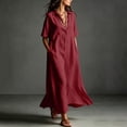 thumbnail image 6 of Noric Women Short Sleeve Cotton Dresses Casual Lapel Collar A-Line Maxi Dress with Pockets Loose Fit Solid Color for Daily Vacation, 6 of 9