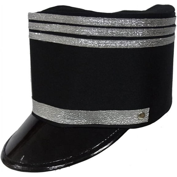 Dress-Up-America Black Marching Band Hat for Adults - Drum Major Hat with Silver Trim