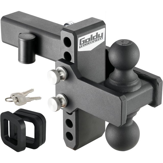 Adjustable Trailer Hitch, 5 Inch Drop Hitch Ball Mount Fits 2-Inch Receiver, Tow Hitch with Dual Solid Ball 2" and 2-5/16", Black (5" Drop)