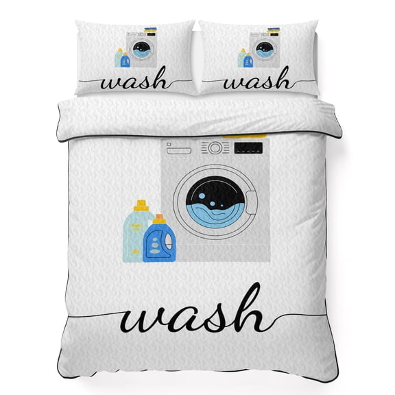 Twin Quilt Set 68''x86'', Laundry Room Lightweight Summer Bedspread Coverlet Set with 2 Pillow Shams, Modern Minimalist Washing Machine Breathable All Season Quilt Bedding for Dorm/Bedroom
