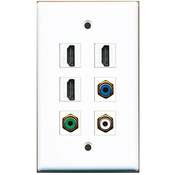 RiteAV - 3 HDMI 1 Port RCA White 1 Port RCA Green 1 Port RCA Blue Wall Plate