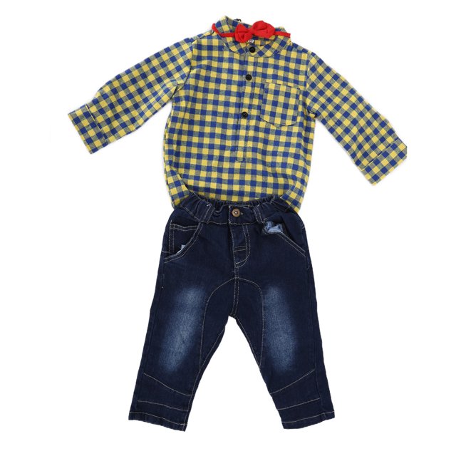 Conjunto de ropa para bebés Jadeshay con camisa a cuadros larga para niños varones Algodón 3 años + meses