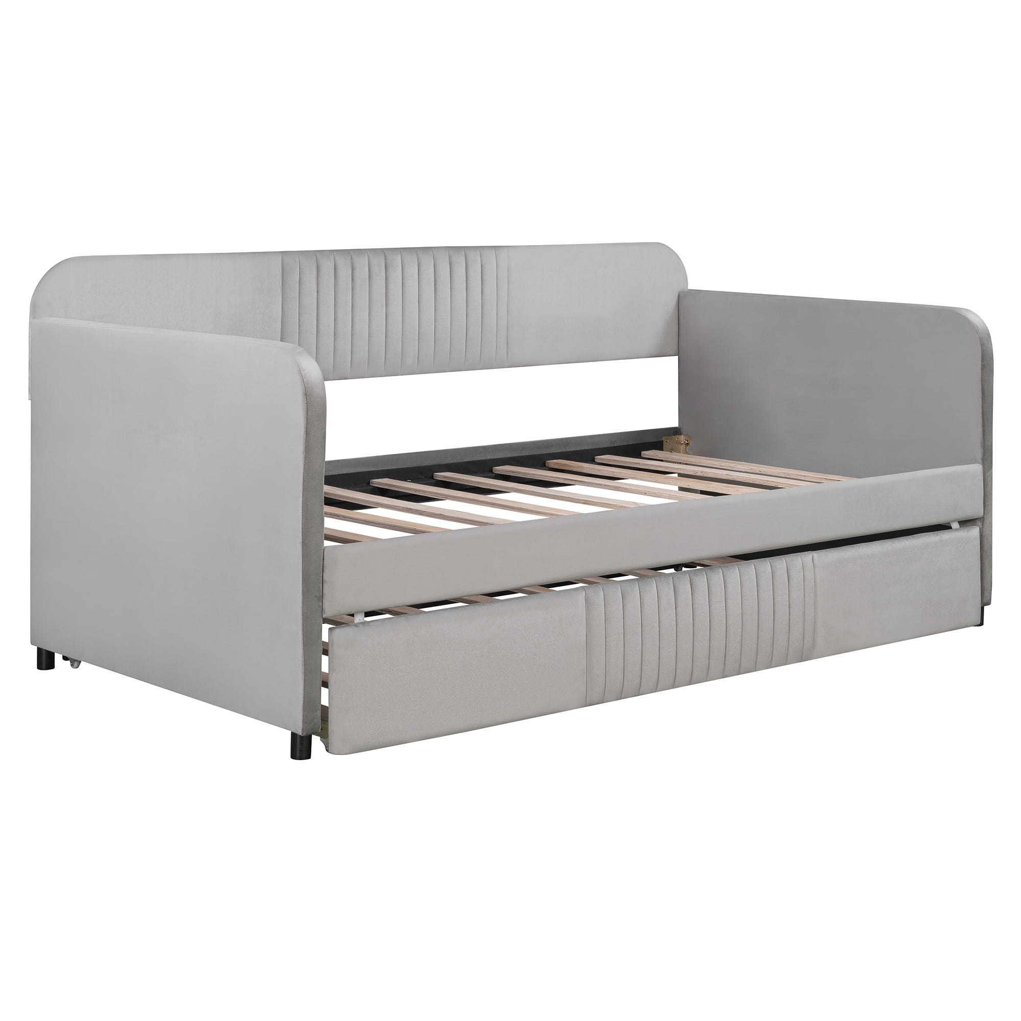 Sailvan Upholstered Daybed Sofa Bed Twin Size With Trundle Bed and Wood Slat
