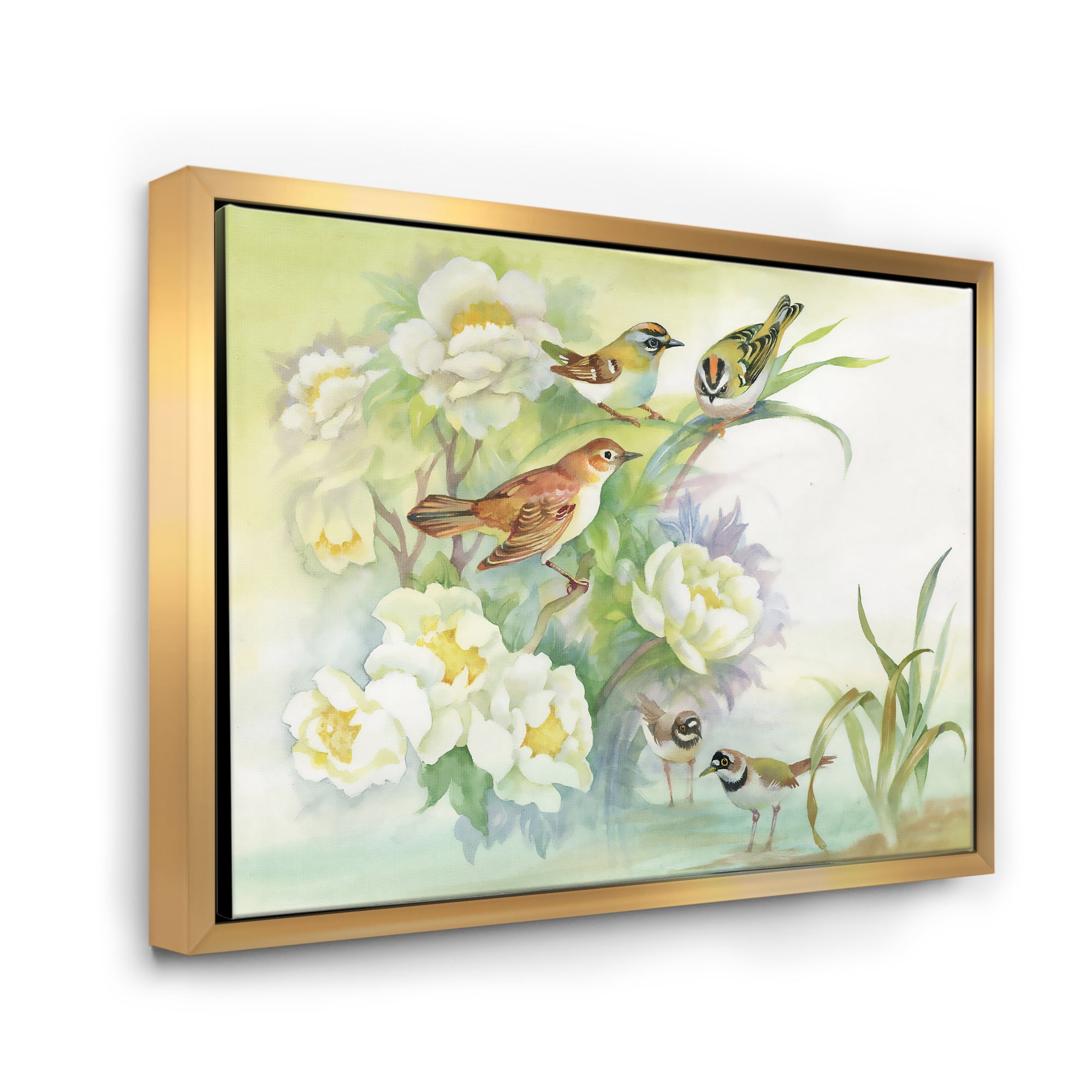 Designart 'Birds and Flowers In Rustic Scenery' Traditional Framed Canvas Wall Art Print