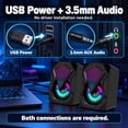 thumbnail image 6 of Computer Speakers for Desktop or Laptop, TSV 2.0 Stereo RGB PC Gaming Speakers with Stereo Surround Bass, 7 Colors LED Lights, USB-Powered 3.5mm Wired Speakers for PC Smartphone Tablet Projector TV, 6 of 9