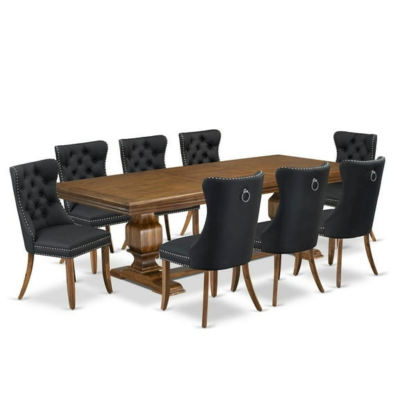 Luxe by East West Furniture 9 piece Dining Table Set a Modern Dining Table and 8 Dark Grey Kitchen Chairs