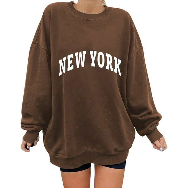 Gibobby Sudadera oversize mujer Sudaderas de gran tamaño para mujer estilo casual de manga larga ajuste relajado color sólido cuello redondo túnica(Café,XG)
