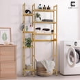 thumbnail image 4 of CAPHAUS Bamboo Over The Toilet Storage, Behind Toilet Bathroom Shelf Rack with Hooks & Adjustable Feet, 31-Inch Freestanding Toilet Shelf, Bathroom & Laundry Organizer, Balcony Plant Stand, Natural, 4 of 9