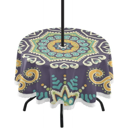 

SKYSONIC Bohemian Mandala Outdoor Round Tablecloth Waterproof Stain-Resistant Non-Slip Circular Tablecloth 60 Inch with Umbrella Hole and Zipper for Tabletop Backyard Party BBQ Decor