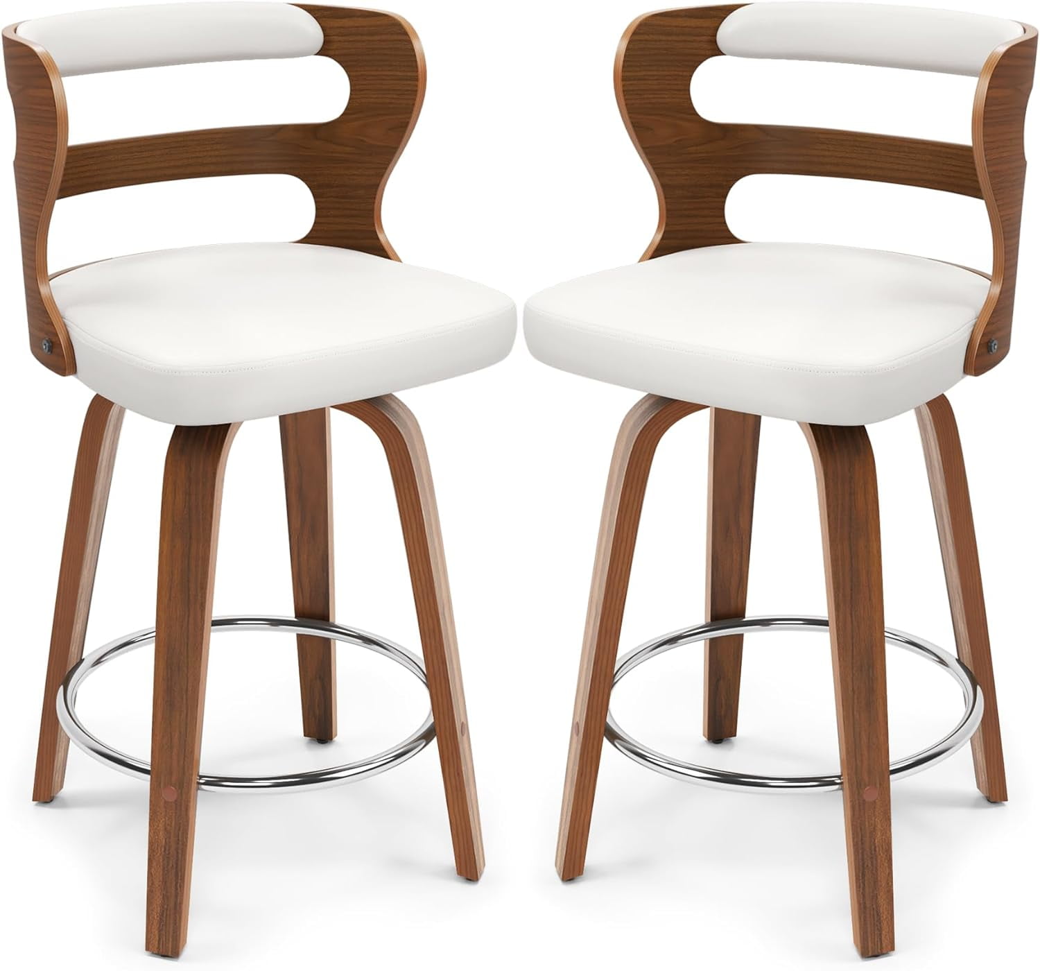 Dycanpo 26" Counter Height Bar Stools Set of 3, Swivel Counter Stools with Back for Kitchen Island, White