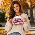 thumbnail image 3 of sruoe Halloween Decorations,Wooden Hanging Sign Cute Ghost Skull Door Hanger Halloween Front Porch Wall Decor, Indoor Outdoor Holiday Ornament with Metal Chain for Entryway Mantel, 3 of 5