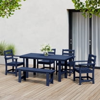 WestinTrends Ashore 6-Piece Outdoor HDPE Patio Dining Table Set with Bench, Navy Blue