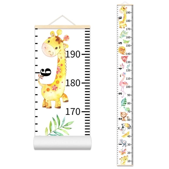 CCOCC Cartoon Growth Chart for Kids Removable Wall Decor Wood Frame Fabric Canvas Height Measurement Ruler for Kids Nursery Room