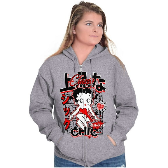 Kanji Style Betty Boop Classy Chic Zip Hoodie Sweatshirt Women Brisco Brands S
