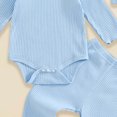 thumbnail image 4 of YDFCWXW Baby Girl Clothes Spring Solid Color Long Sleeve Ribbed Bodysuit Romper Pants Set (Blue, 0-3 Months), 4 of 6