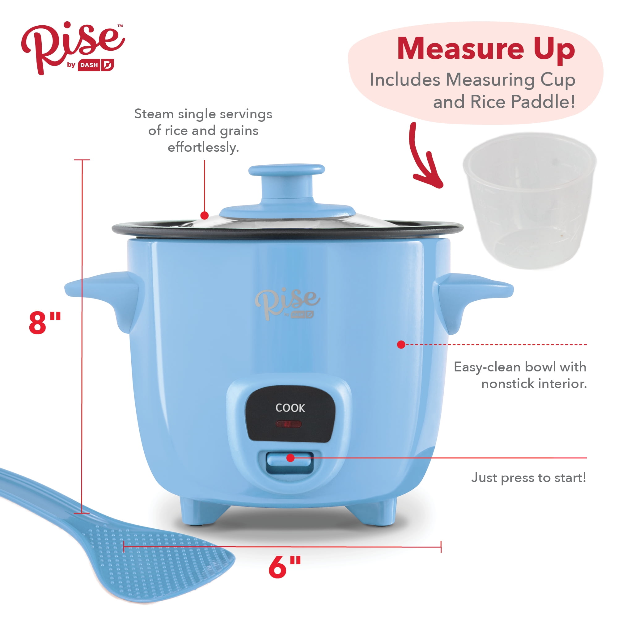 Rise by Dash Mini Rice Cooker 2 Cups - Removable Non-Stick - Soups, Grains  & Oatmeal - New